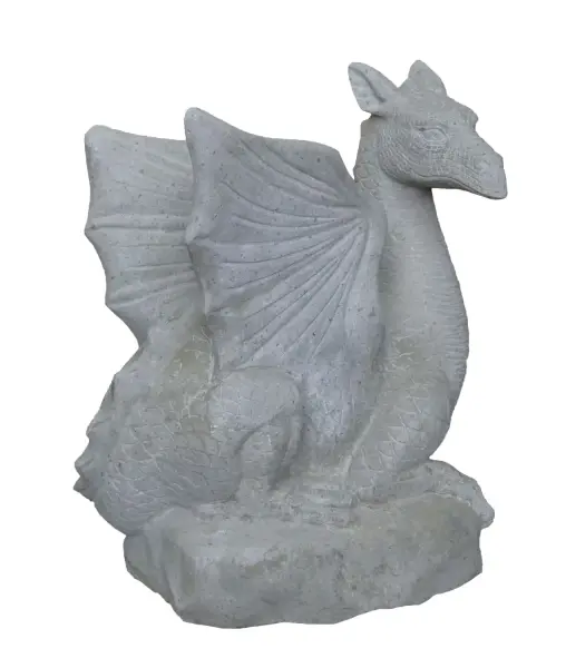 Product image 3 of the product “Sitting dragon on stone, looking to the right. The height is about 65 cm. Riverstone, natural stone. ”